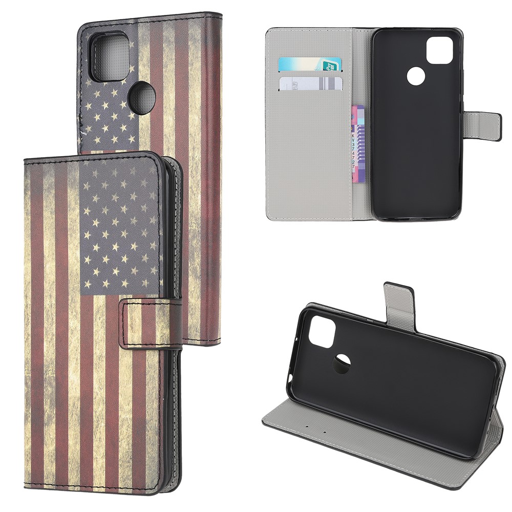 Pattern Printing Wallet Leather Stand Case for Xiaomi Redmi 9C - Retro American Flag-1