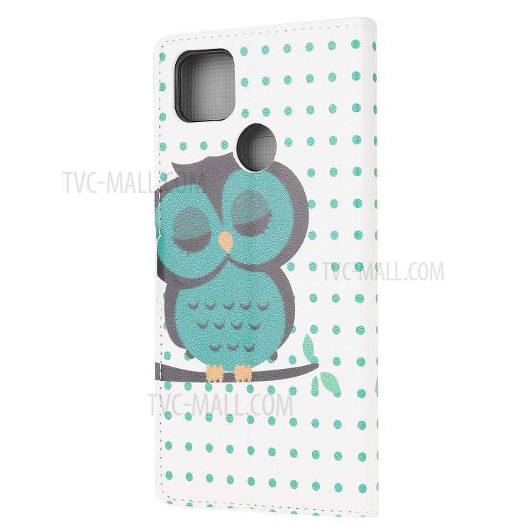 Pattern Printing Wallet Leather Stand Case for Xiaomi Redmi 9C - Sleeping Owl on the Branch-3