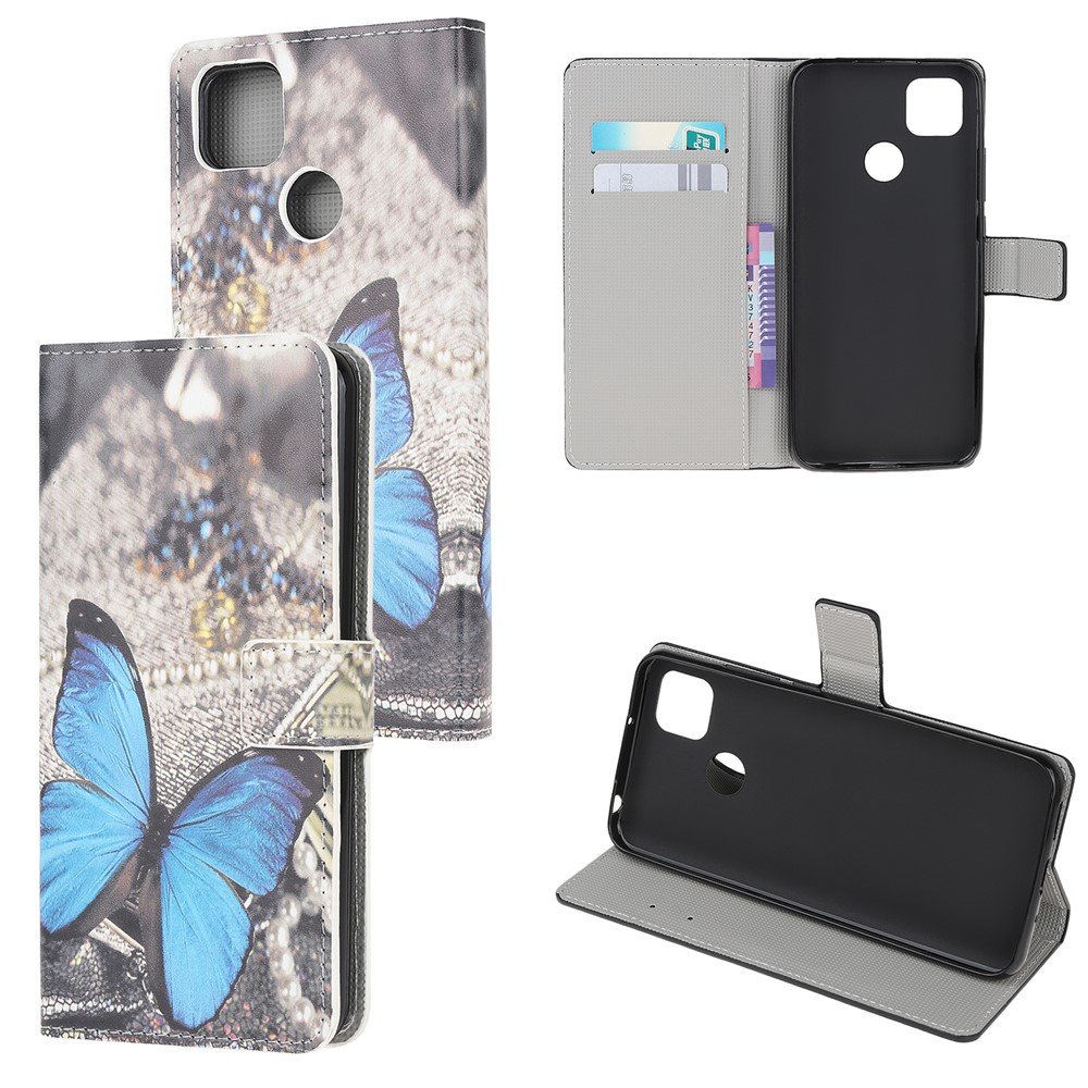 Pattern Printing Wallet Leather Stand Case for Xiaomi Redmi 9C - Blue Butterfly-1