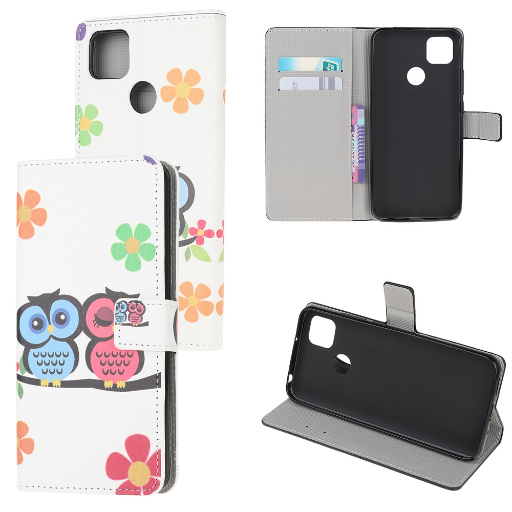 Pattern Printing Wallet Leather Stand Case for Xiaomi Redmi 9C - Flowers and Owls-1