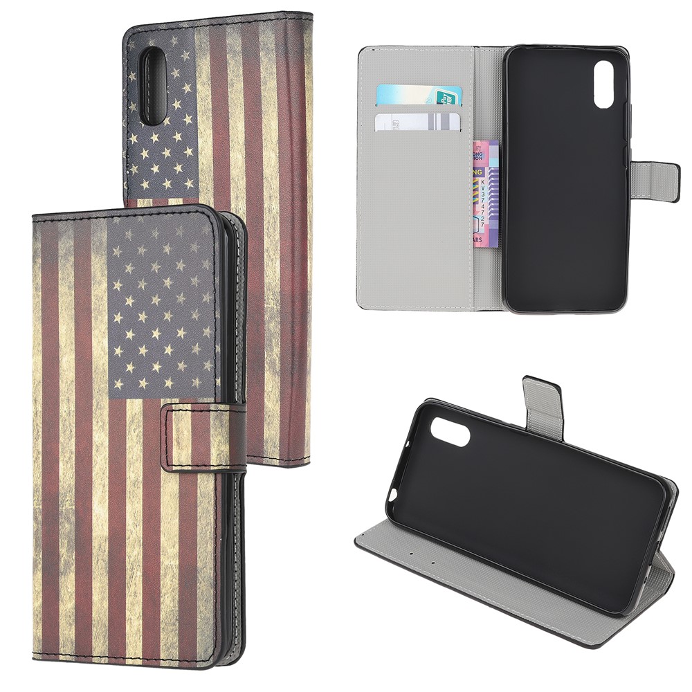 Pattern Printing Magnetic Leather Stand Case for Xiaomi Redmi 9A - Retro American Flag-1