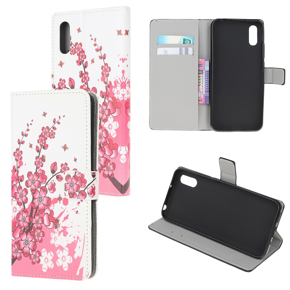 Pattern Printing Magnetic Leather Stand Case for Xiaomi Redmi 9A - Plum Blossom-1