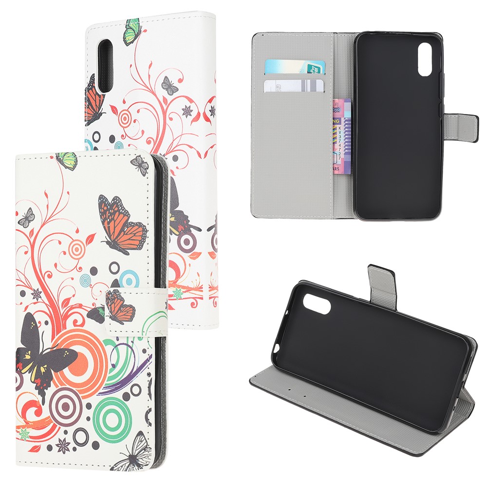 Pattern Printing Magnetic Leather Stand Case for Xiaomi Redmi 9A - Butterfly Circles-1