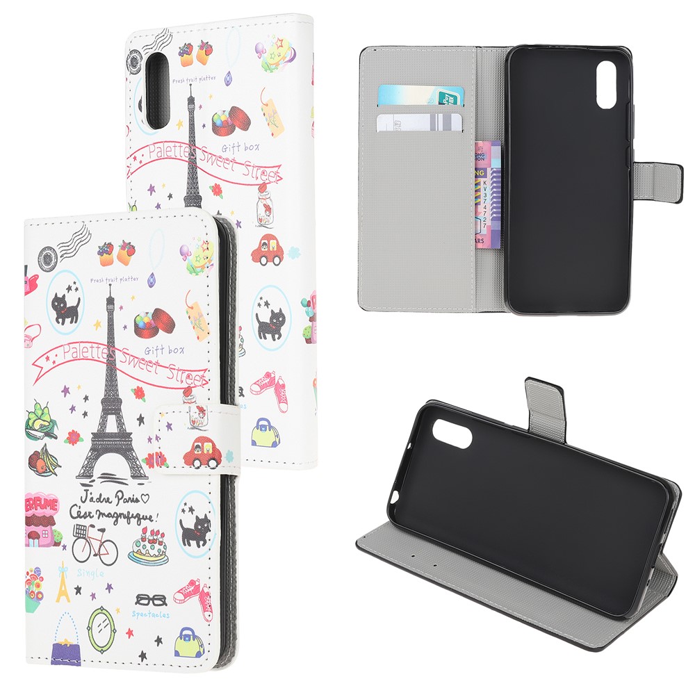 Pattern Printing Magnetic Leather Stand Case for Xiaomi Redmi 9A - Eiffel Tower-1