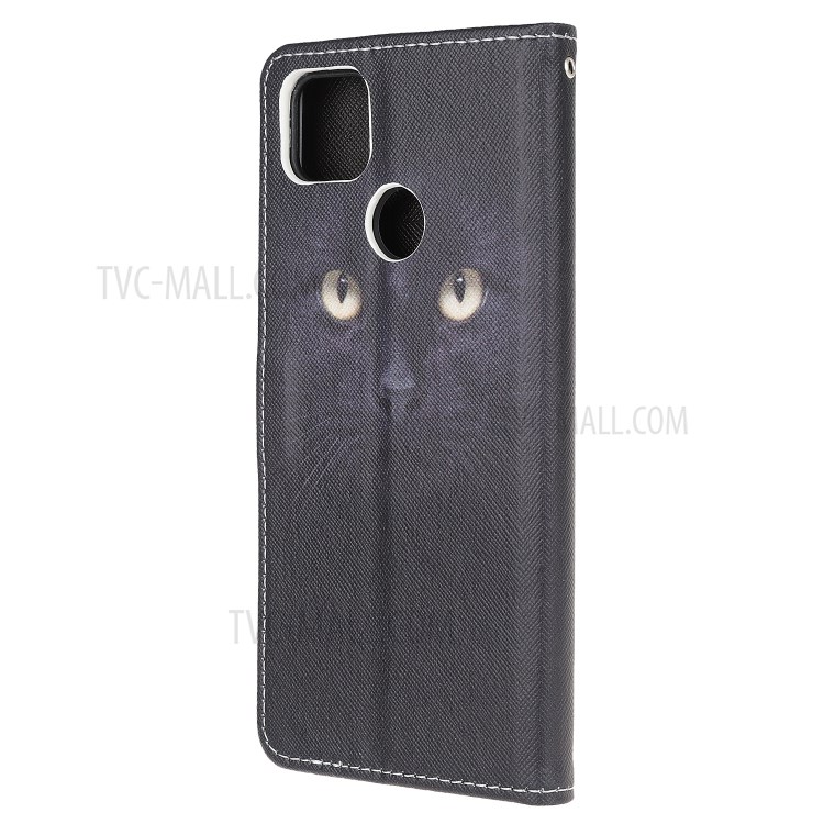 Pattern Printing Cross Texture Leather Wallet Phone Shell with Strap for Xiaomi Redmi 9C - Cat Eyes-3