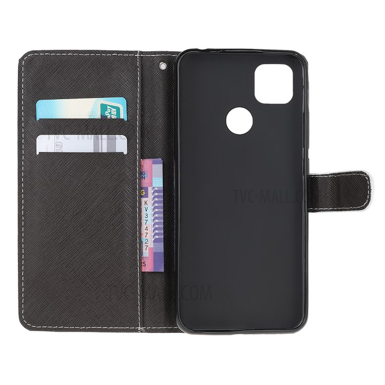 Pattern Printing Cross Texture Leather Wallet Phone Shell with Strap for Xiaomi Redmi 9C - Cat Eyes-6