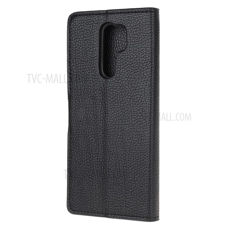 Litchi Skin Wallet Stand Cell Phone Leather Shell for Xiaomi Redmi 9 - Black-3