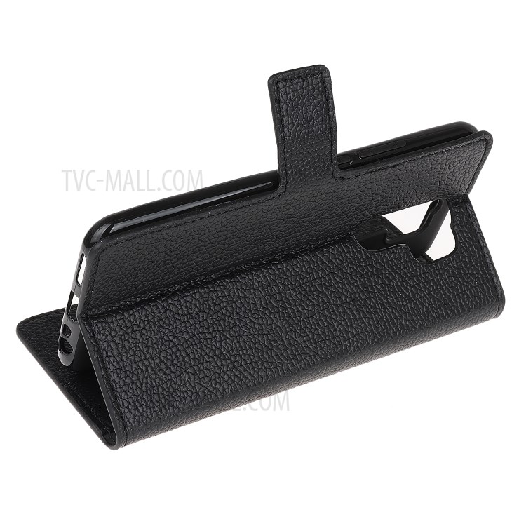 Litchi Skin Wallet Stand Cell Phone Leather Shell for Xiaomi Redmi 9 - Black-4