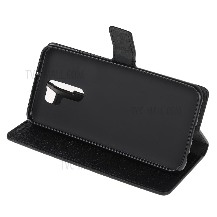 Litchi Skin Wallet Stand Cell Phone Leather Shell for Xiaomi Redmi 9 - Black-6