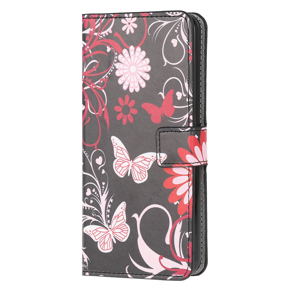 Pattern Printing Leather Wallet Case for Xiaomi Redmi 9 - Butterfly and Flowers-2