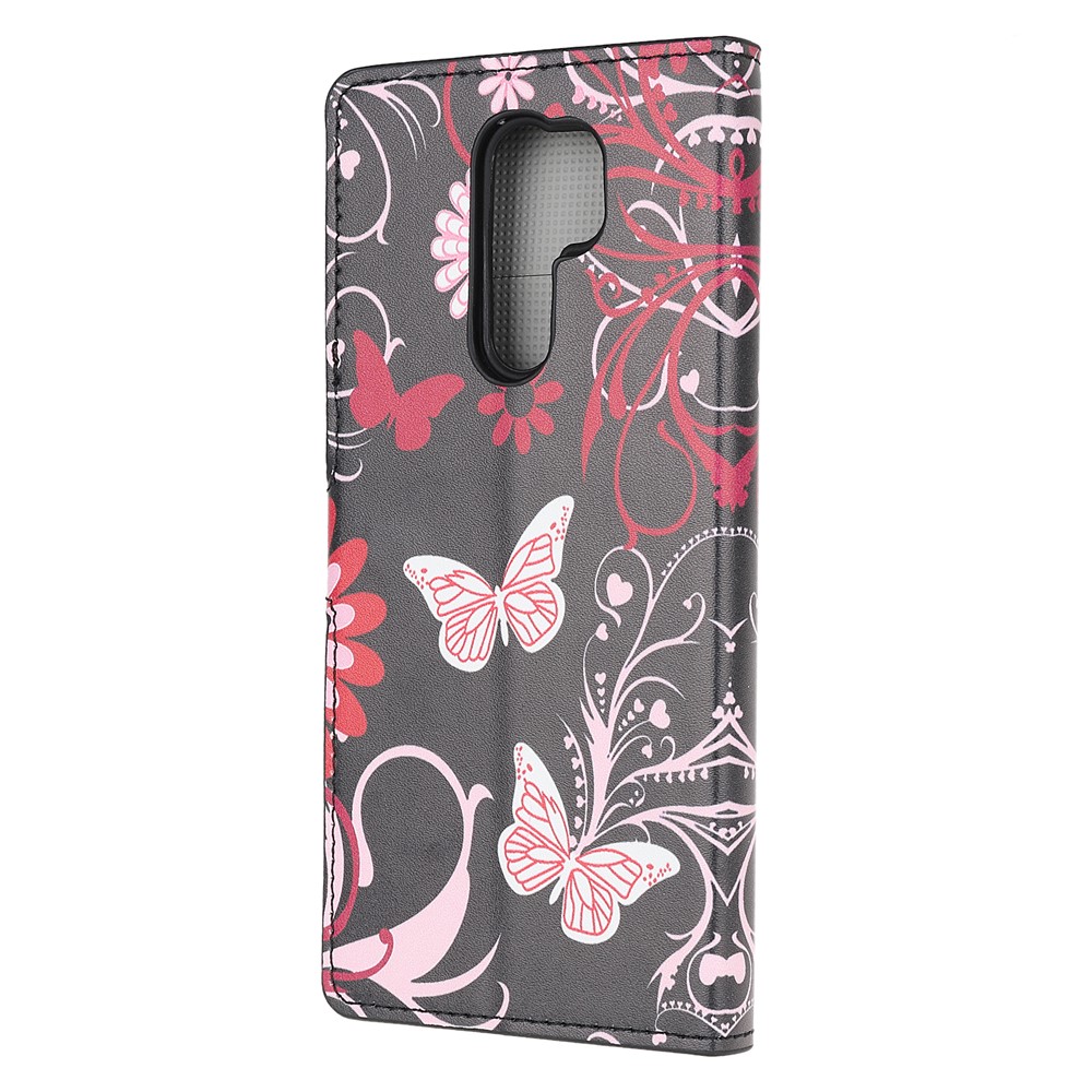 Pattern Printing Leather Wallet Case for Xiaomi Redmi 9 - Butterfly and Flowers-3