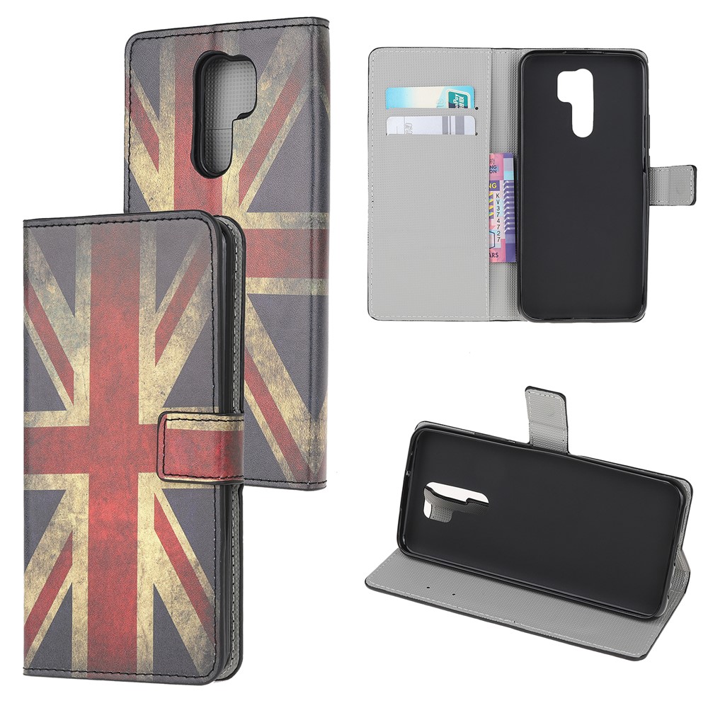 Pattern Printing Leather Wallet Case for Xiaomi Redmi 9 - Vintage UK Flag-1