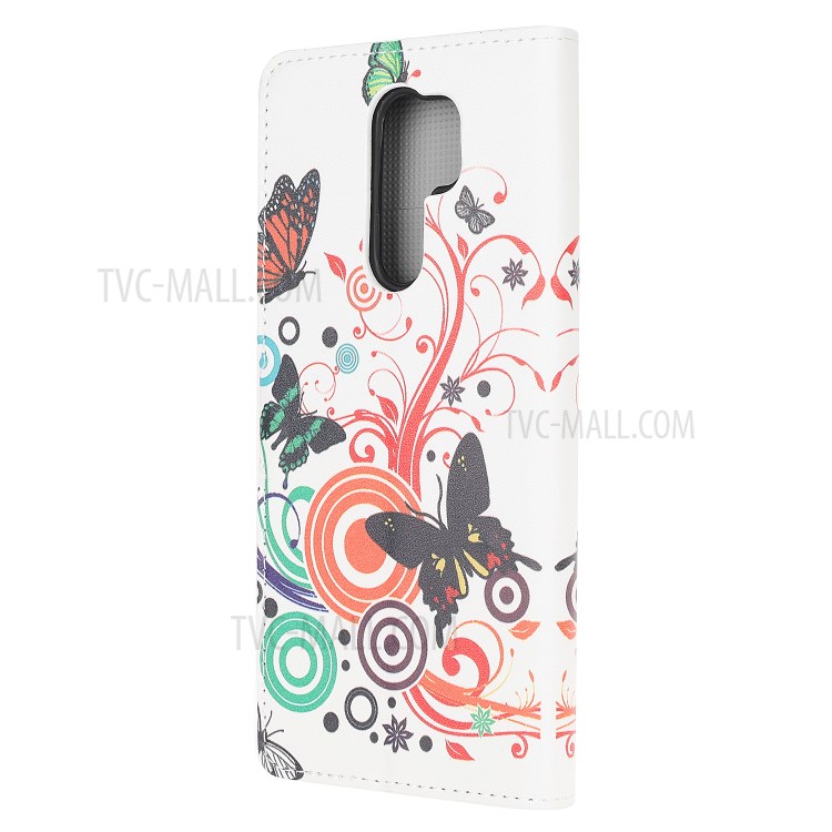 Pattern Printing Leather Wallet Case for Xiaomi Redmi 9 - Butterfly Circles-3