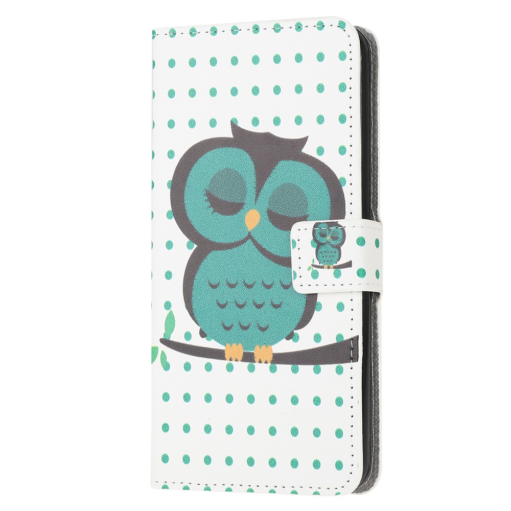 Pattern Printing Leather Wallet Case for Xiaomi Redmi 9 - Sleeping Owl on the Branch-2