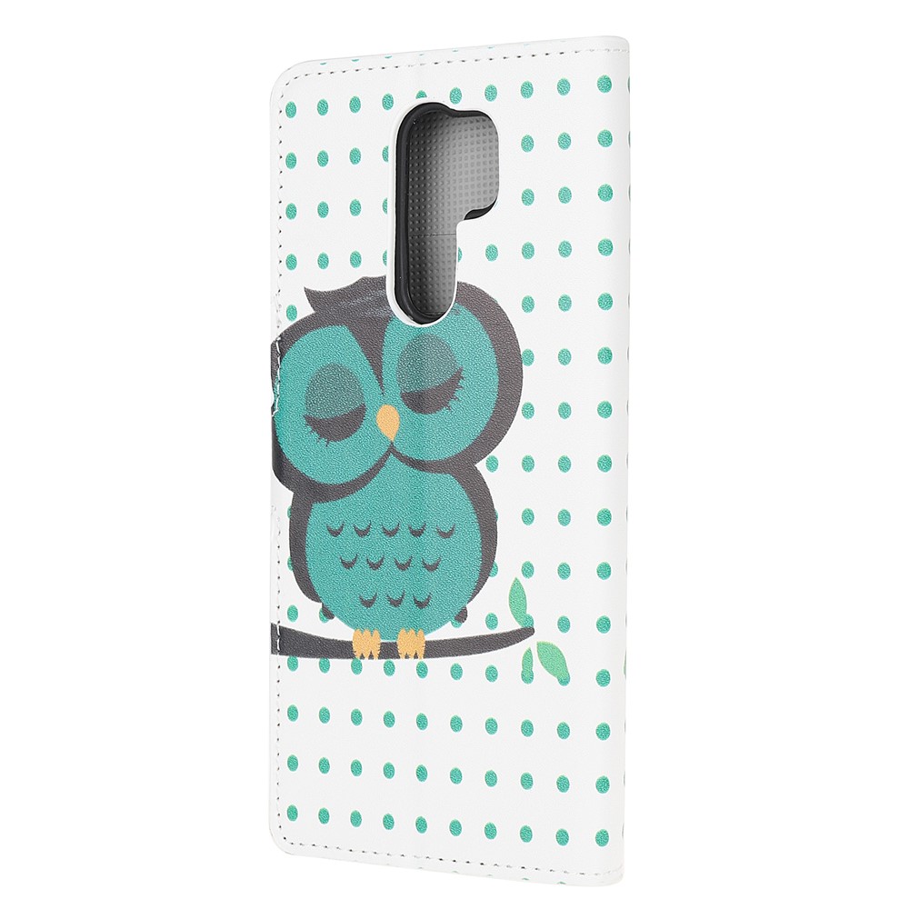 Pattern Printing Leather Wallet Case for Xiaomi Redmi 9 - Sleeping Owl on the Branch-3