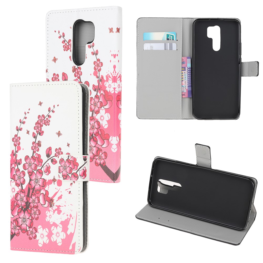 Pattern Printing Leather Wallet Case for Xiaomi Redmi 9 - Plum Blossom-1