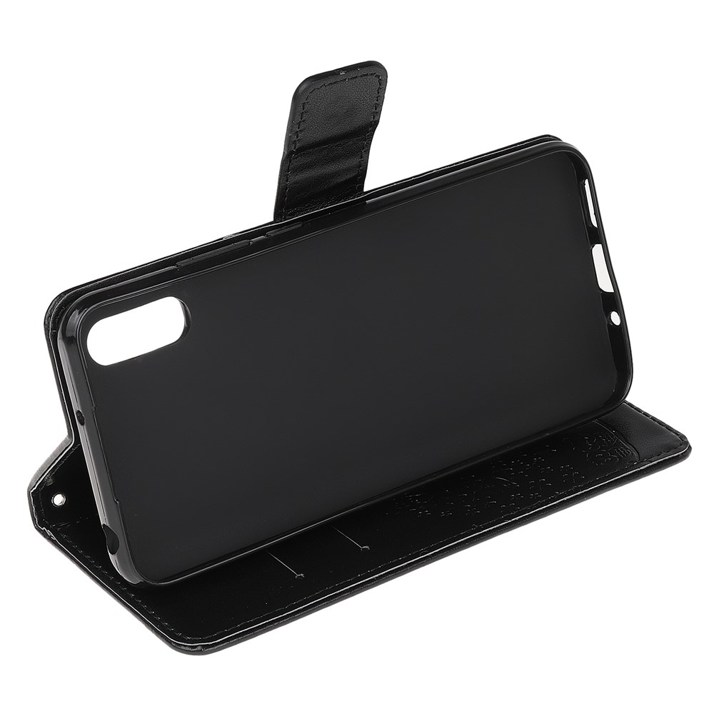 Casca de Suporte de Couro de Couro de Árvore de Impressão Para Xiaomi Redmi 9a - Preto