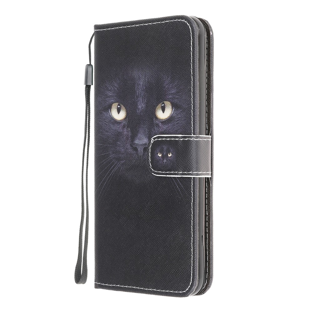 Padrão De Impressão Tampa Do Telefone Carteira De Couro Textura Cruz Com Alça Para Xiaomi Redmi 9 - Olhos De Gato-2