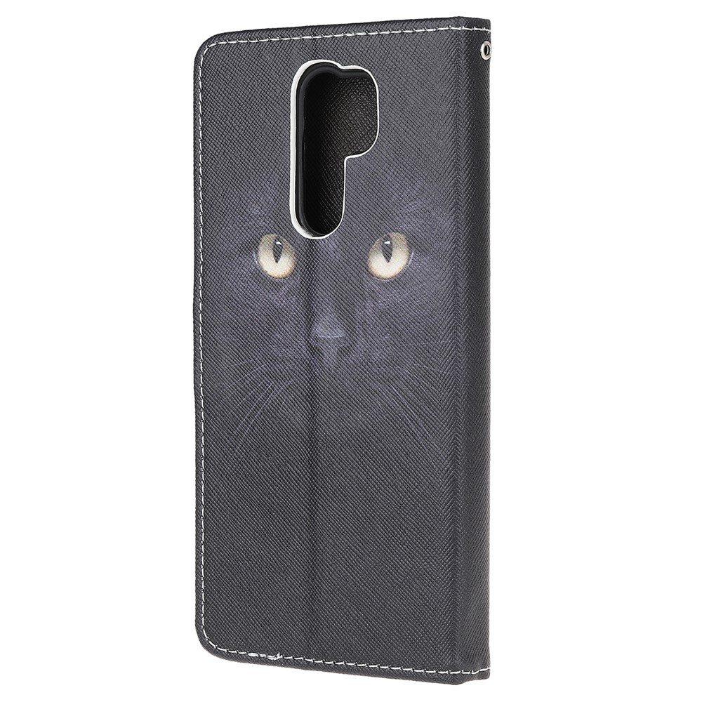 Padrão De Impressão Tampa Do Telefone Carteira De Couro Textura Cruz Com Alça Para Xiaomi Redmi 9 - Olhos De Gato-3