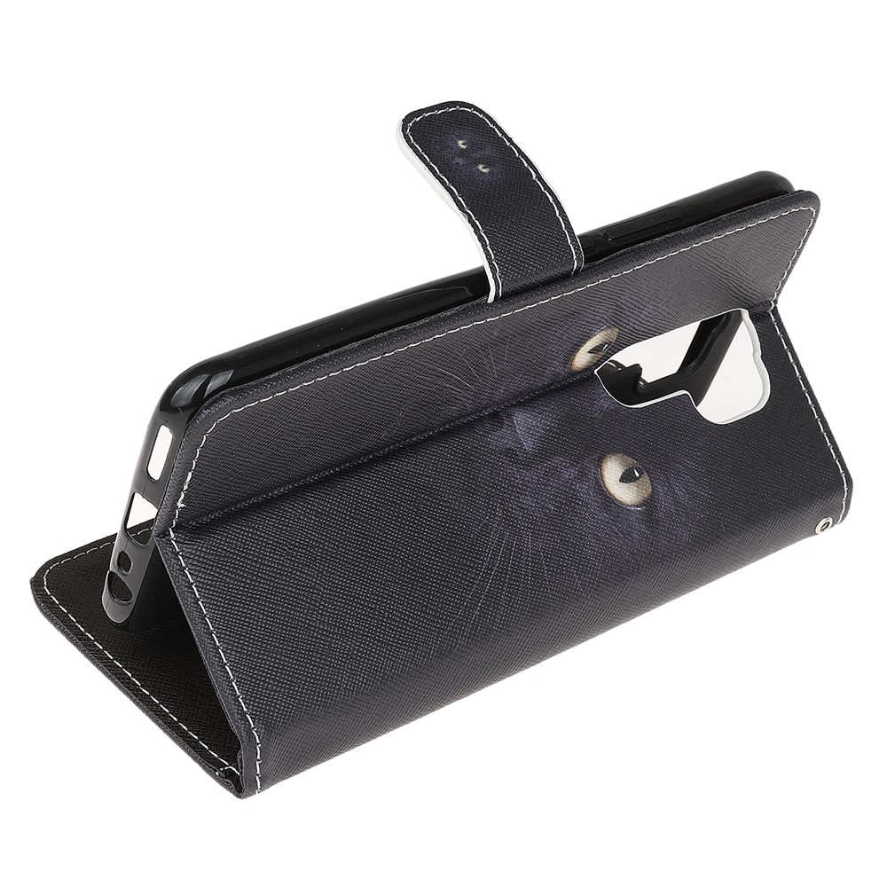 Padrão De Impressão Tampa Do Telefone Carteira De Couro Textura Cruz Com Alça Para Xiaomi Redmi 9 - Olhos De Gato-4