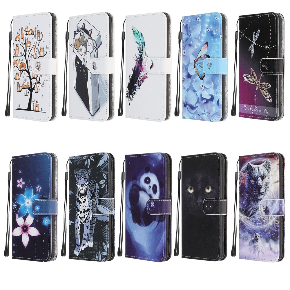 Padrão De Impressão Tampa Do Telefone Carteira De Couro Textura Cruz Com Alça Para Xiaomi Redmi 9 - Olhos De Gato-7