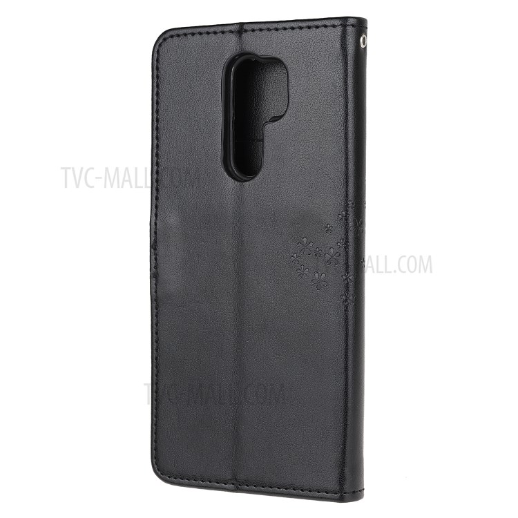 Imprint Tree Owl Wallet Leather Case for Xiaomi Redmi 9 - Black-3