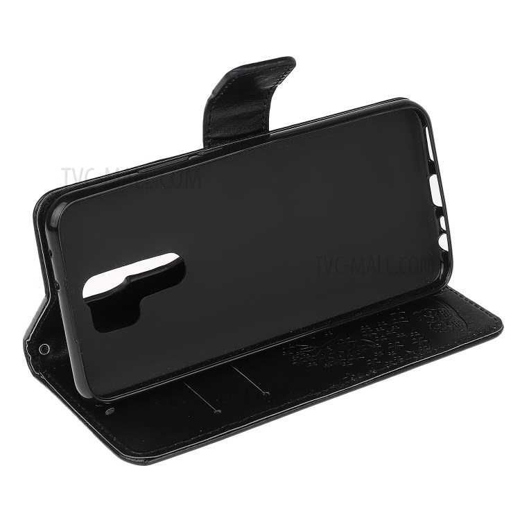Imprint Tree Owl Wallet Leather Case for Xiaomi Redmi 9 - Black-4