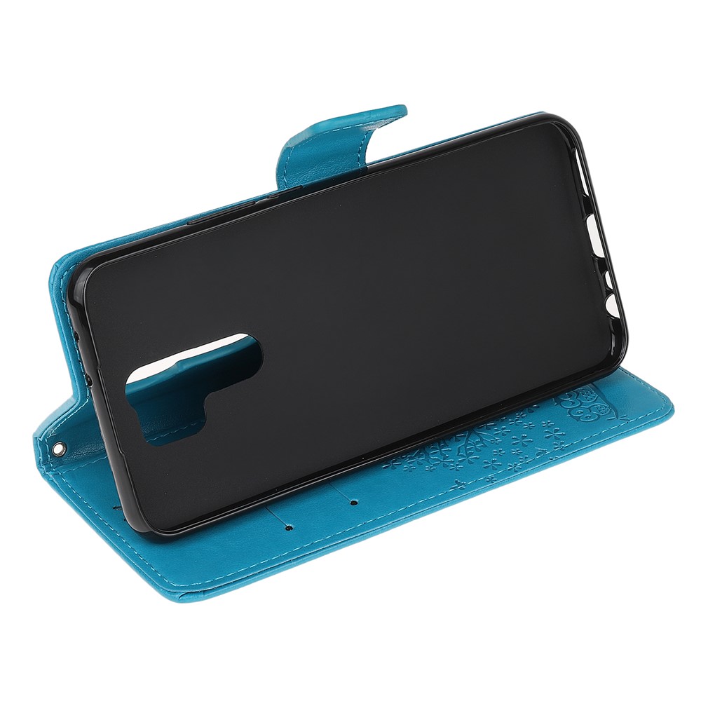 Imprint Tree Owl Wallet Leather Case for Xiaomi Redmi 9 - Blue-4