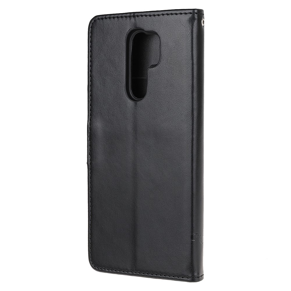 Borboleta Flor Capa De Couro Carteira Marca Para Xiaomi Redmi 9 - Preto-3