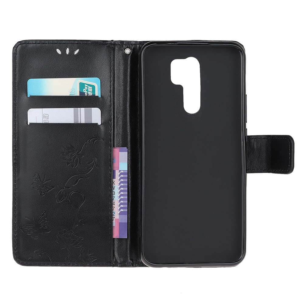 Borboleta Flor Capa De Couro Carteira Marca Para Xiaomi Redmi 9 - Preto-5