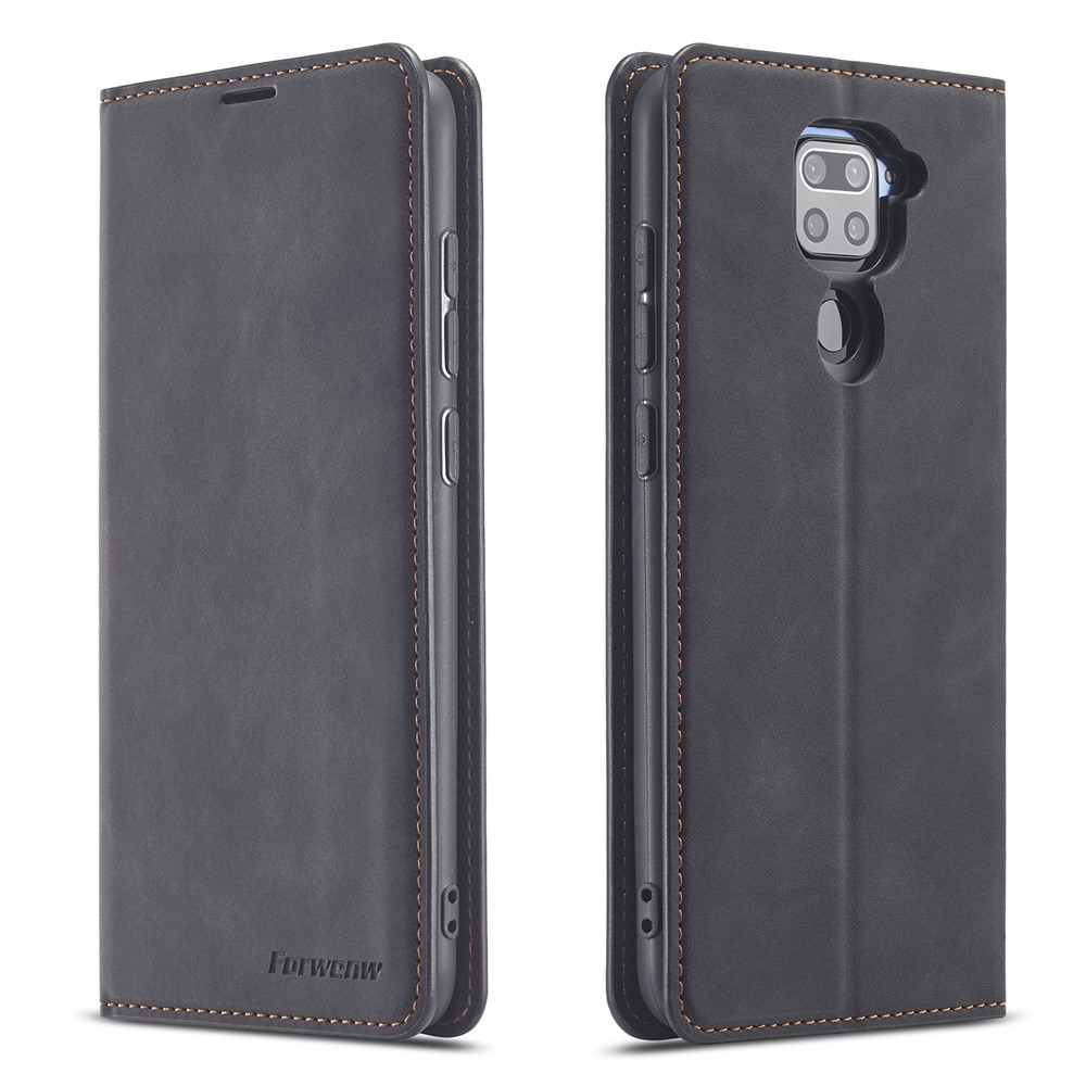 FORWENW Fantasy Series Silky Touch Leather Case for Xiaomi Redmi Note 9 / Redmi 10X 4G - Black-1