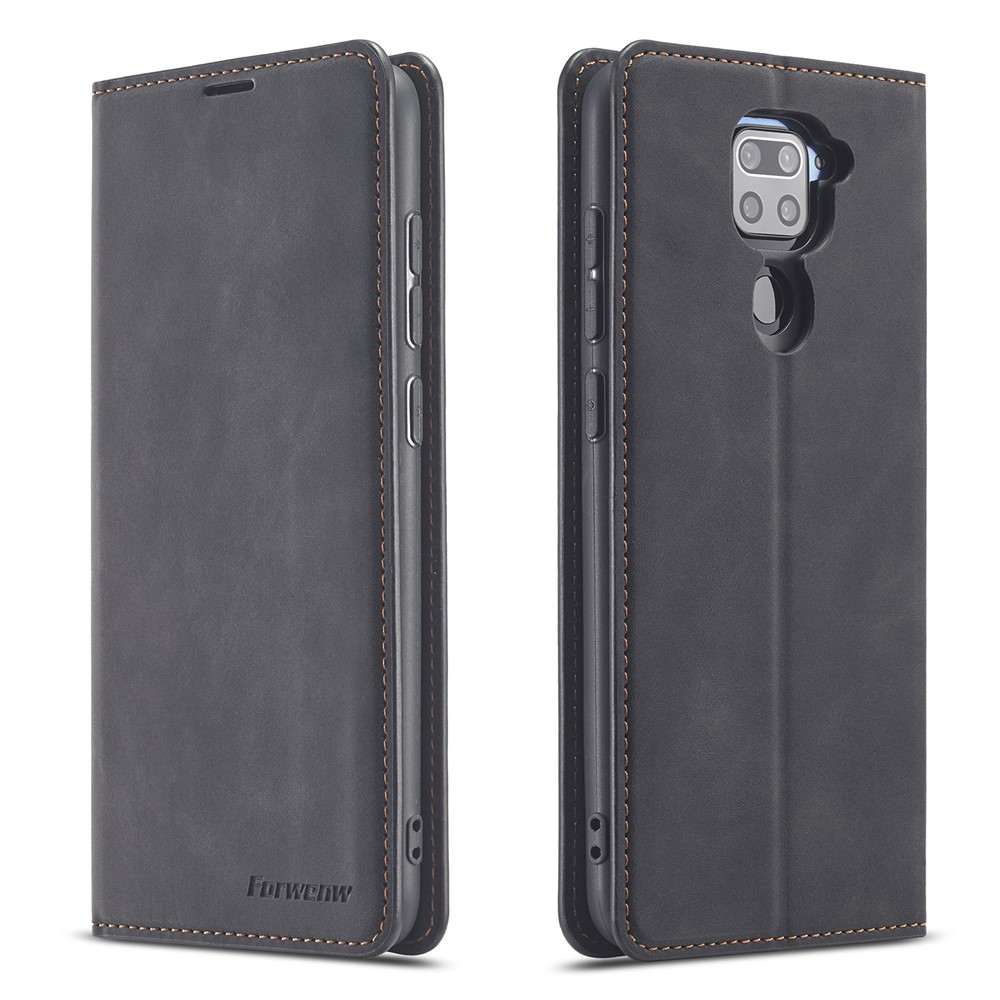 FORWENW Fantasy Series Silky Touch Leather Case for Xiaomi Redmi Note 9 / Redmi 10X 4G - Black-1