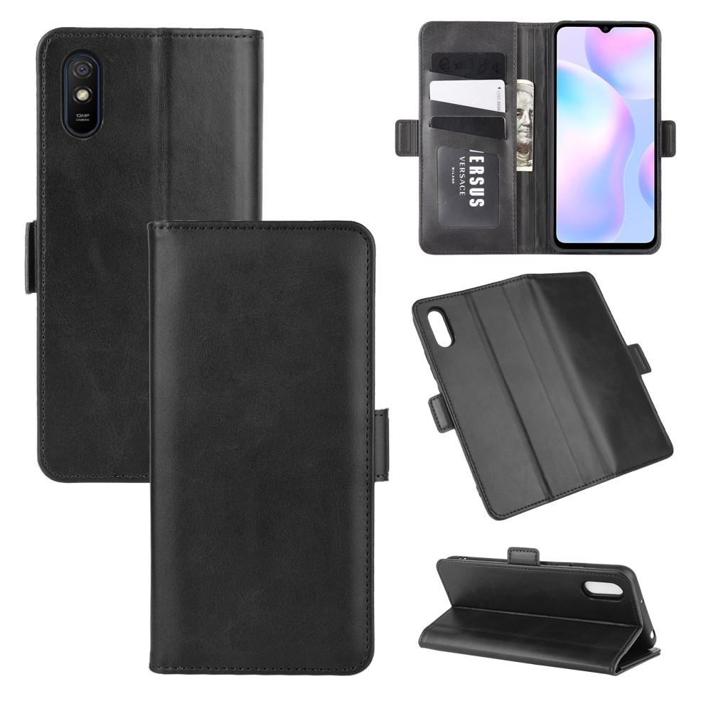 Magnet Closure Leather Wallet Stand Phone Case Cover for Xiaomi Redmi 9A - Black-1