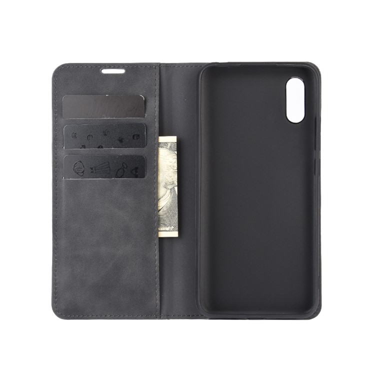 Silky Touch Flip Cover de Cuero Funda de Teléfono de la Billetera Para Xiaomi Redmi 9a - Negro