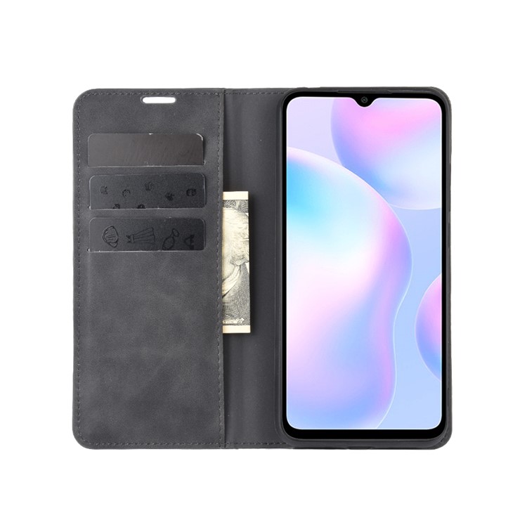 Silky Touch Flip Cover Leder Brieftaschenstand Telefon Hülle Für Xiaomi Redmi 9A - Schwarz