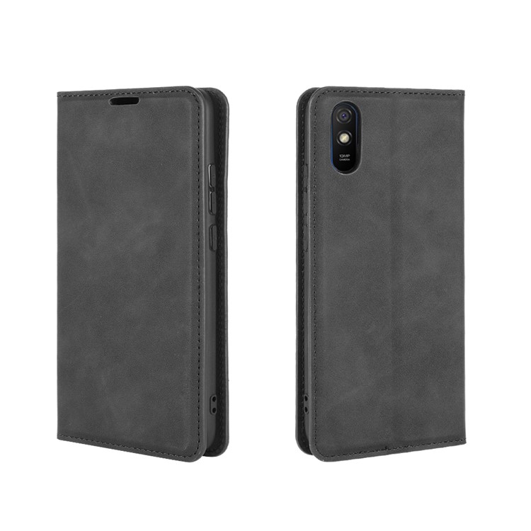 Capa de Couro de Capa de Toque Sedoso Capa de Phone Stand Para Xiaomi Redmi 9a - Preto