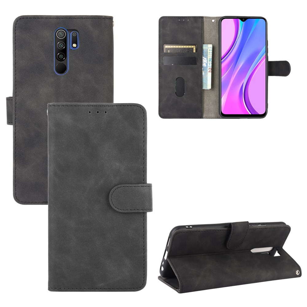 Skin-touch Wallet Stand Leather Flip Shell for Xiaomi Redmi 9 - Black-1