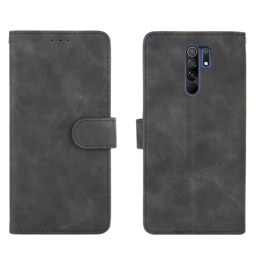 Skin-touch Wallet Stand Leather Flip Shell for Xiaomi Redmi 9 - Black-7