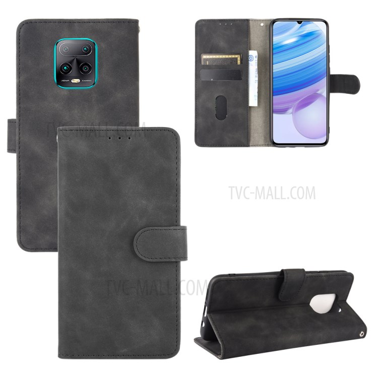 Skin-touch Wallet Stand Leather Flip Shell for Xiaomi Redmi 10X 5G / Redmi 10X Pro 5G - Black-1