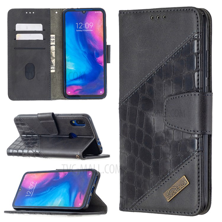 Crocodile Couleur Assortie Cuir Texture Coquille De Téléphone Mobile Pour Xiaomi Redmi Note 7 - Noir-1