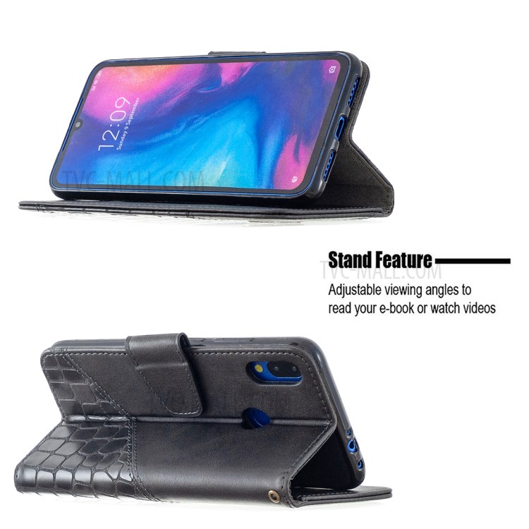 Crocodile Couleur Assortie Cuir Texture Coquille De Téléphone Mobile Pour Xiaomi Redmi Note 7 - Noir-5