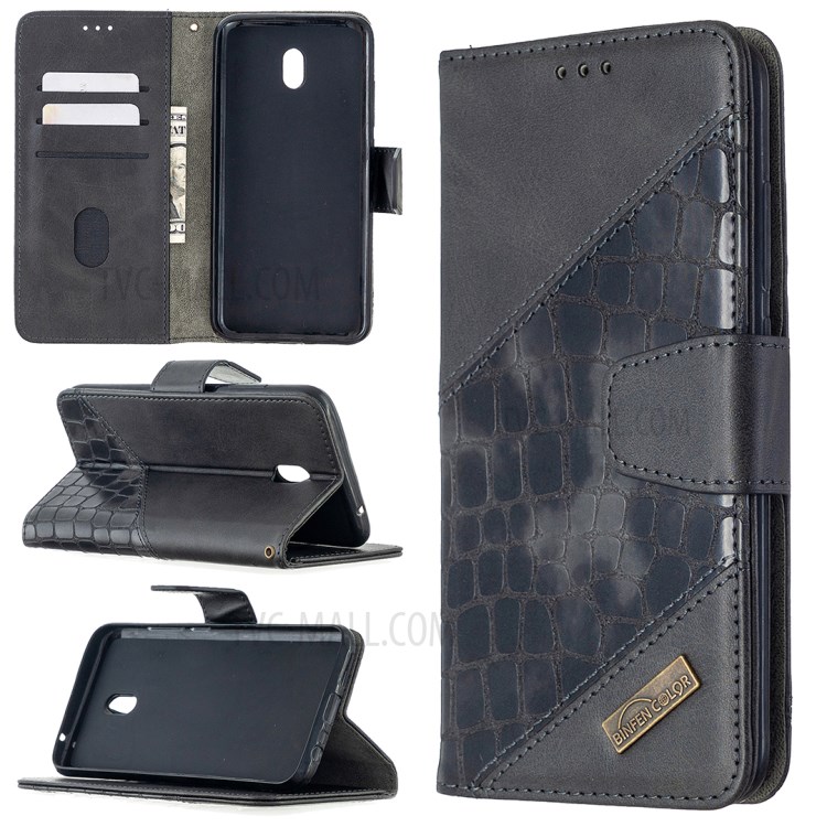 Crocodile Skin Assorted Color Leather Wallet Phone Cover for Xiaomi Redmi 8A - Black-1