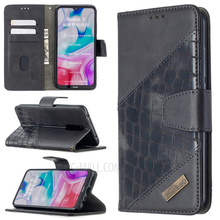 Crocodile Skin Assorted Color Cover Leather Wallet Case for Xiaomi Redmi 8 - Black-1