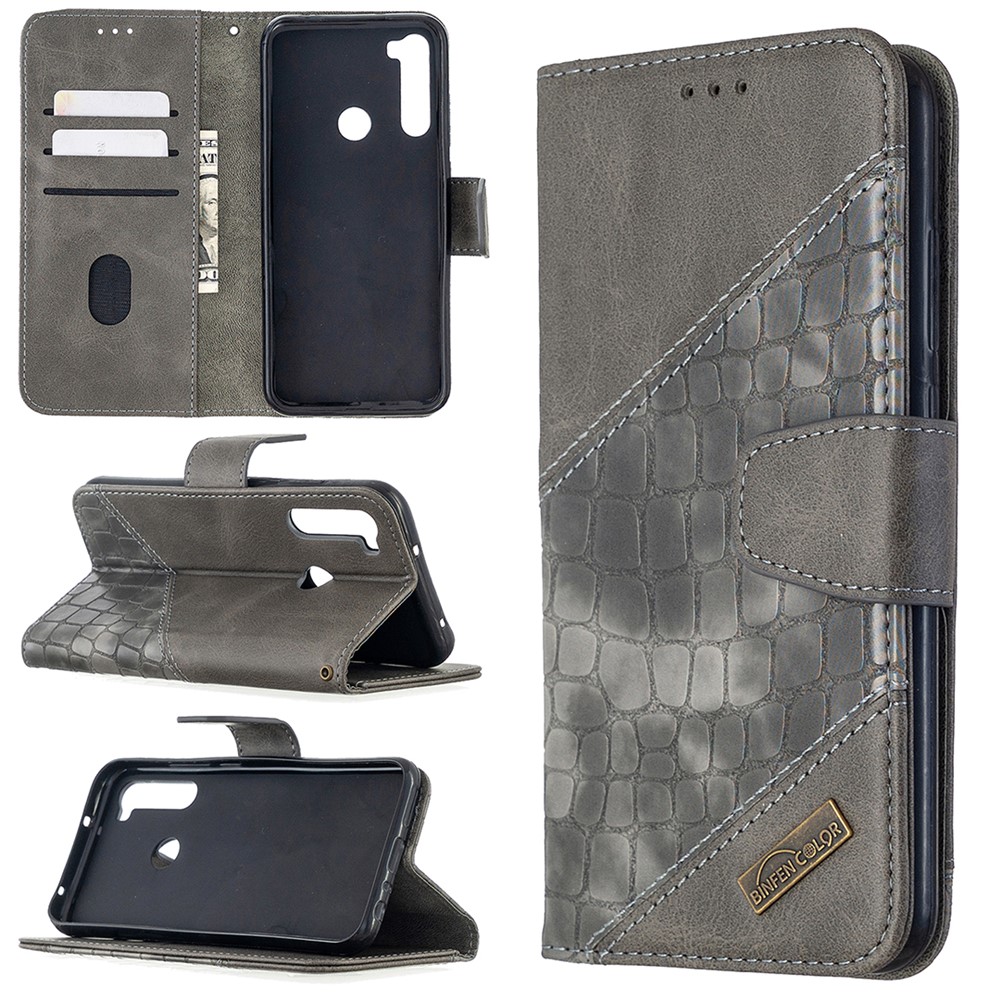 Crocodile Skin Assorted Color Leather Wallet Phone Cover for Xiaomi Redmi Note 8T - Grey-1