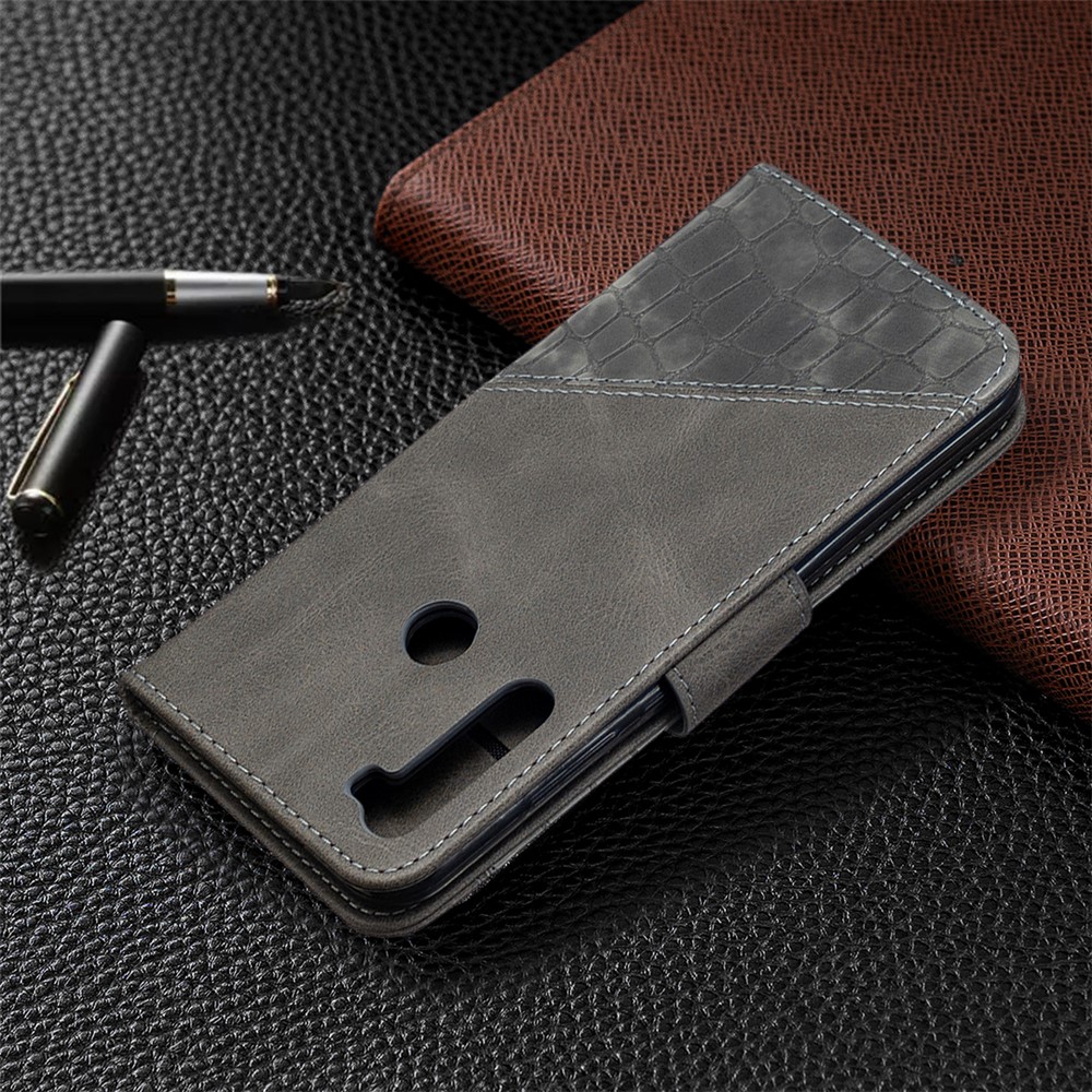 Crocodile Skin Assorted Color Leather Wallet Phone Cover for Xiaomi Redmi Note 8T - Grey-8