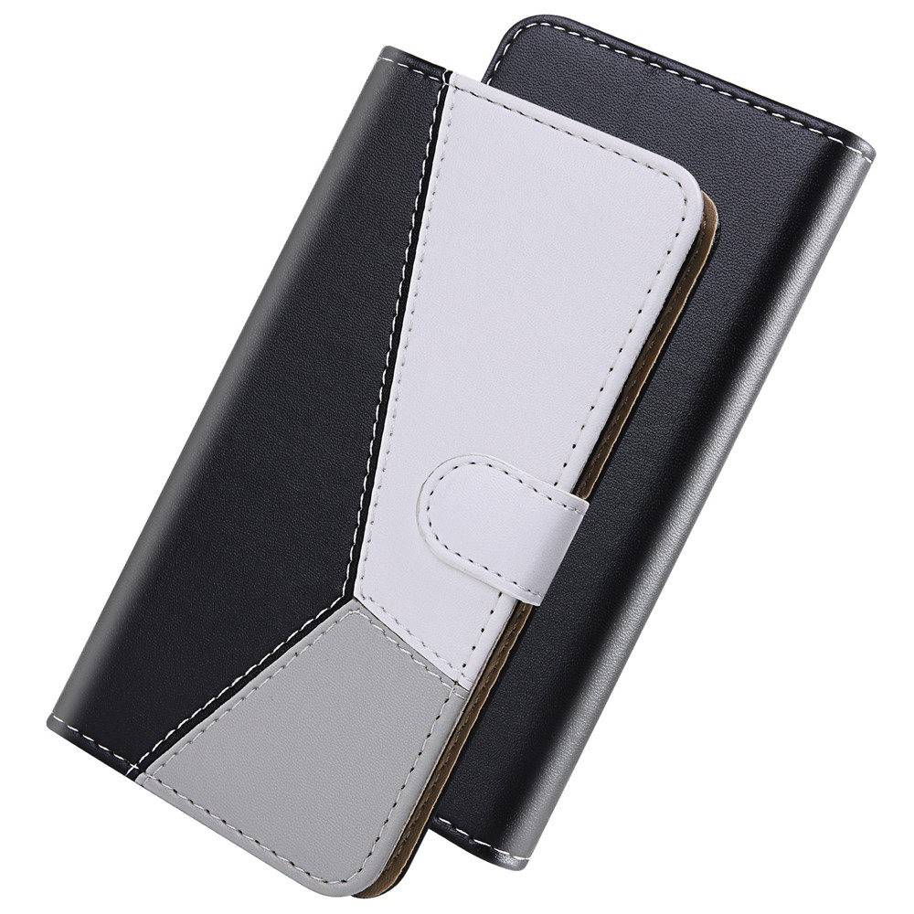 Tri-color PU Leather with Wallet Cover for Xiaomi Redmi 9 - Black/White/Grey-5
