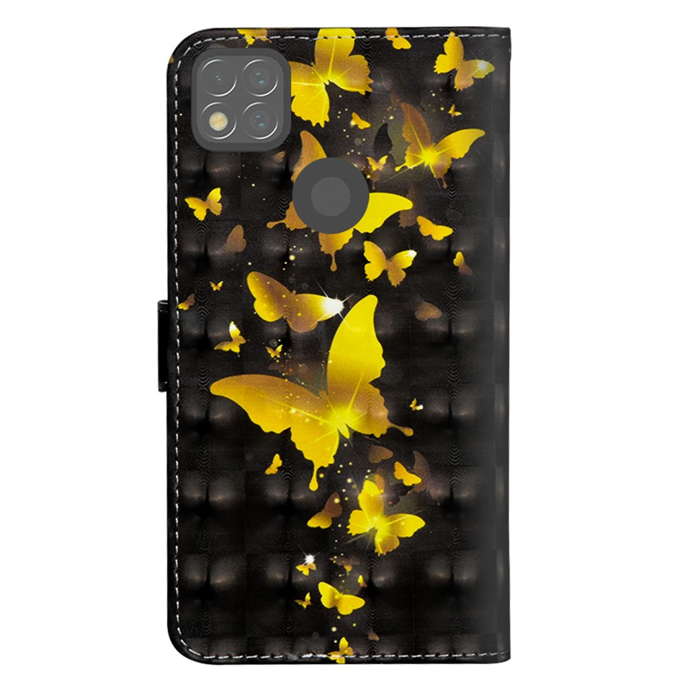 Motif de Décoration de Spot Léger du Portefeuille du Portefeuille Coque en Cuir Avec Sangle Pour Xiaomi Redmi 9c / 9c NFC - Papillon or