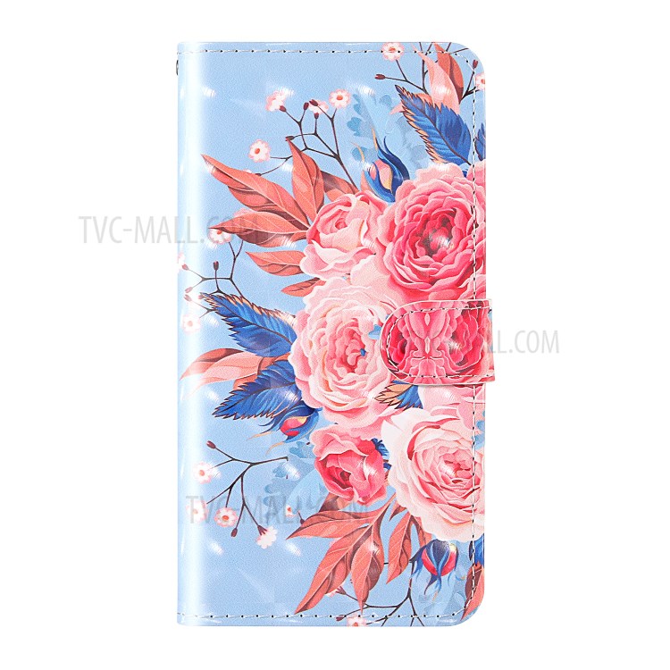 Light Spot Decor Pattern Printing Wallet Stand Leather Phone Cover with Strap for Xiaomi Redmi 9C - Peony-3