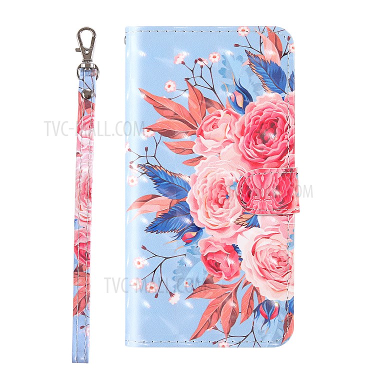 Light Spot Decor Pattern Printing Wallet Stand Leather Phone Cover with Strap for Xiaomi Redmi 9C - Peony-4