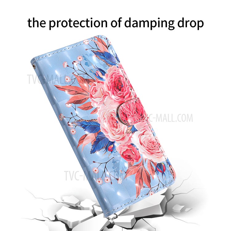 Light Spot Decor Pattern Printing Wallet Stand Leather Phone Cover with Strap for Xiaomi Redmi 9C - Peony-6